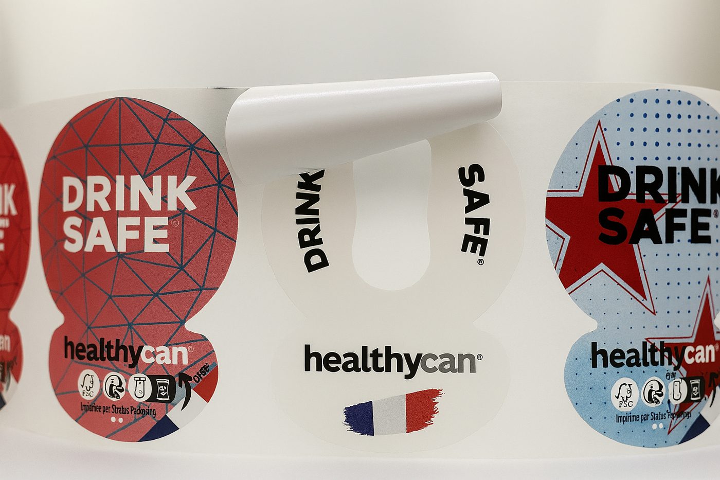 Bobine d'opercules DrinkSafe imprimés, avant découpe