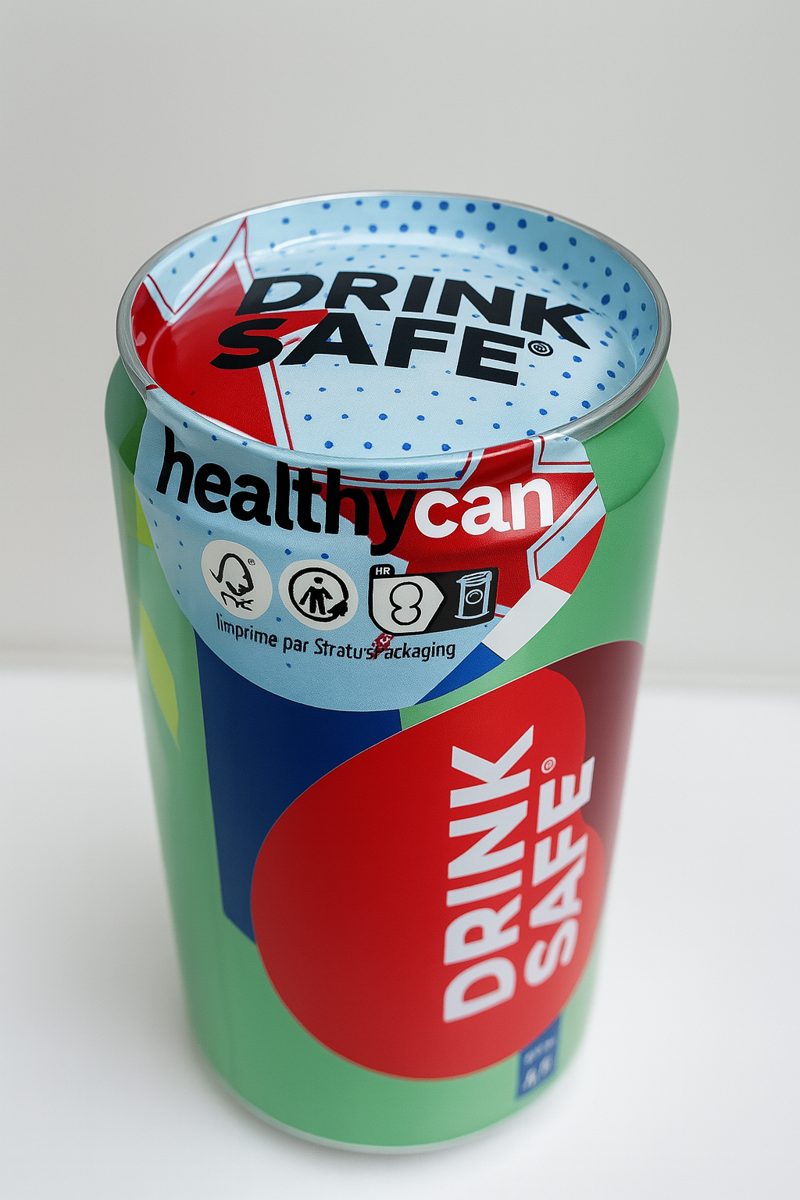 Canette équipée de l'opercule DrinkSafe imprimé